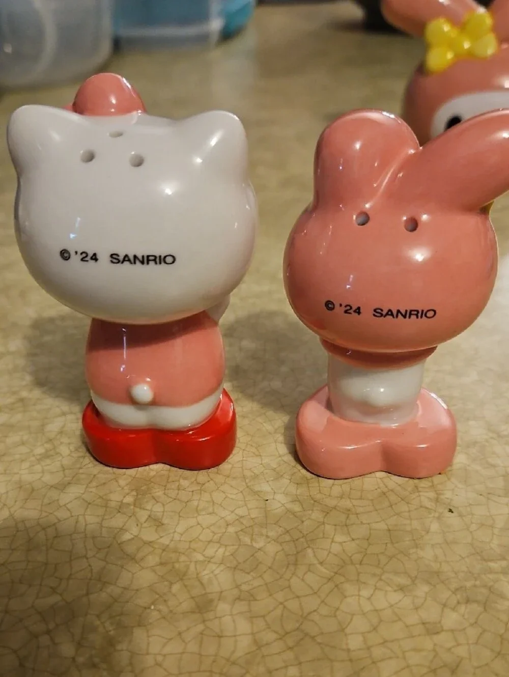 Sanrio Hello Kitty & My Melody Pink and Red Ceramic Salt And Pepper Shakers